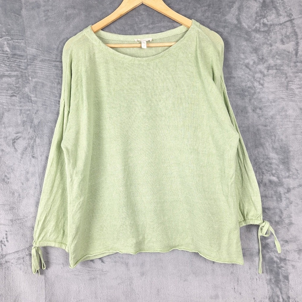 Eileen Fisher Top Large Green Organic Linen Beach Coastal Minimalist Lagenlook